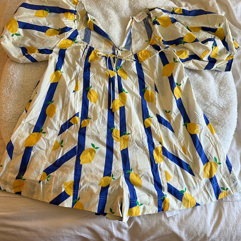 Fantastic Fawn Lemon Print Jumpsuit - Blue and Yellow